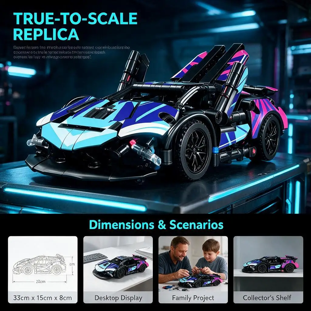 ABS Building Block Racing Car, DIY Assembly Technical Toy, STEM Puzzle Model, Halloween Gift for Boys Desktop Decor