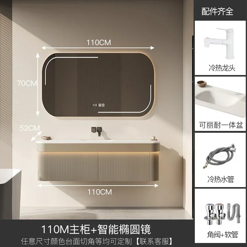 Villa high-end oak paint bathroom combination bathroom double basin washtable solid wood advanced sense