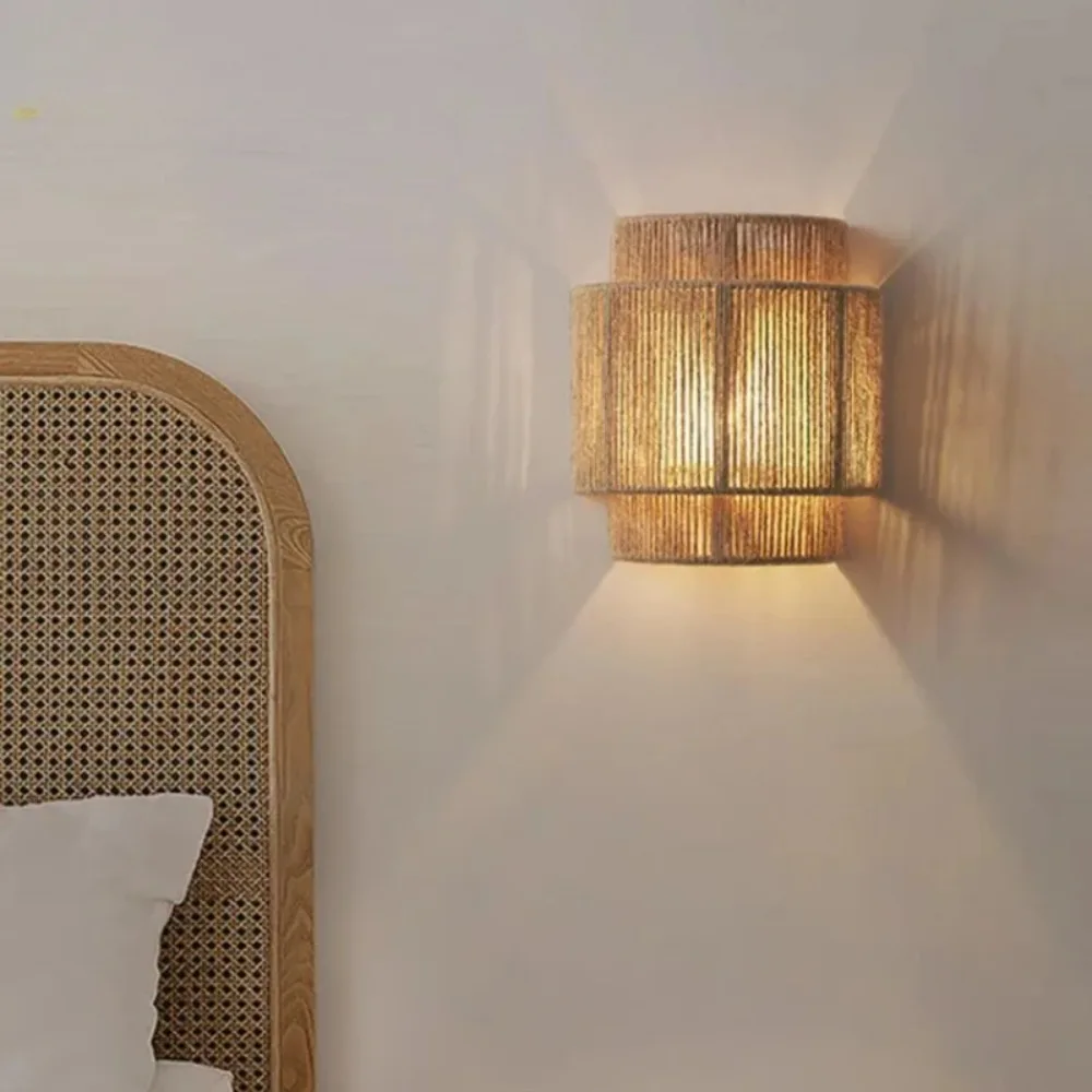 

Home Vintage Design Hand-woven Hemp Rope E27 Led Wall Lamps for Bedroom Bedside Lights Dining Room Study Wall Lighting Fixtures