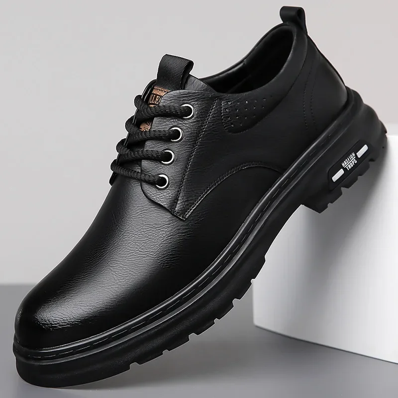 Men Leather Shoes Spring British Thick Soled Casual Derby Shoes Men Formal Wear Wedding Workwear Low Top Martin Boots