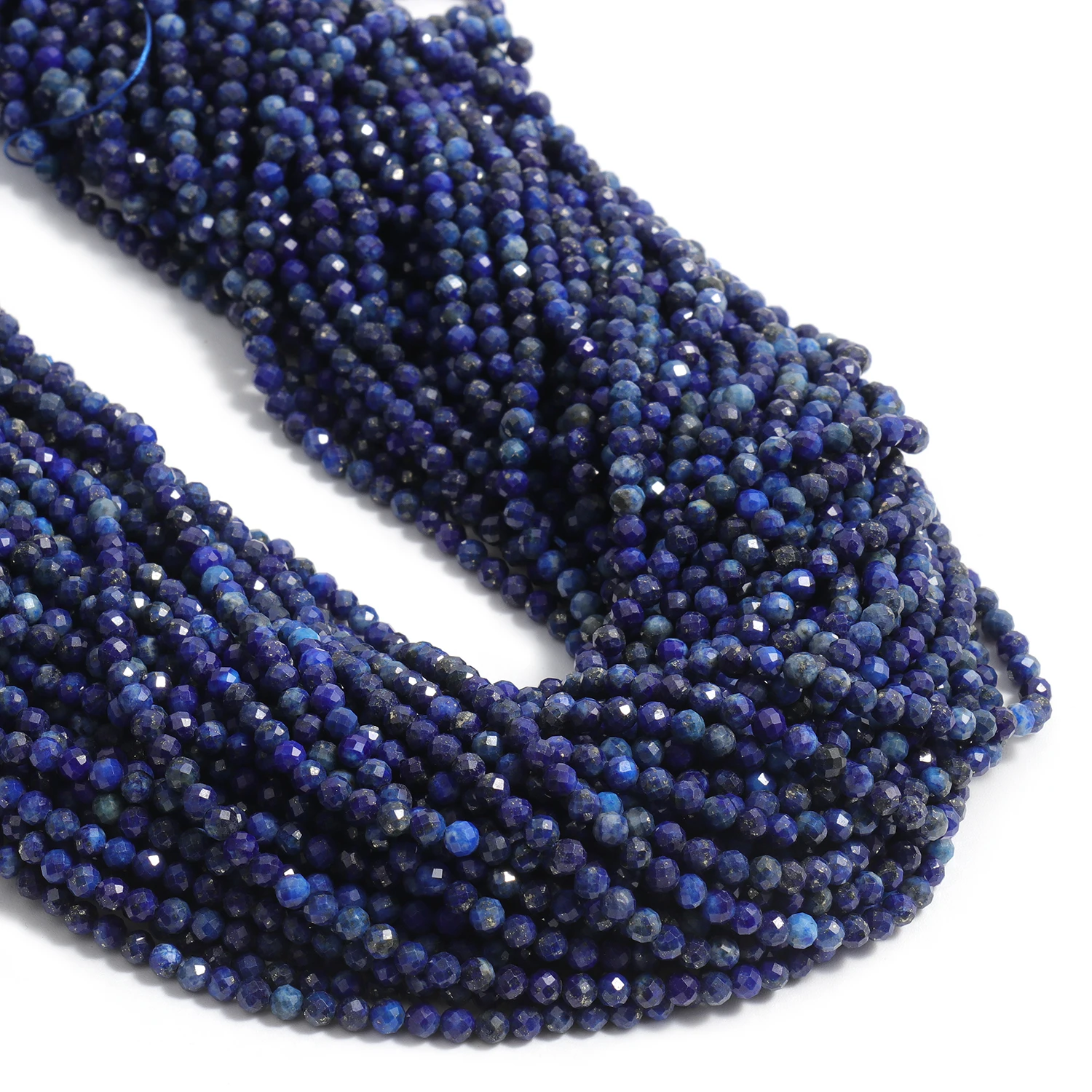 Großhandel Facettierte 2 3 4mm Naturstein Blaue Lapislazuli Perlen Runde Kleine Lose Perlen für Schmuckherstellung DIY Armbänder Halsketten – Detail 1