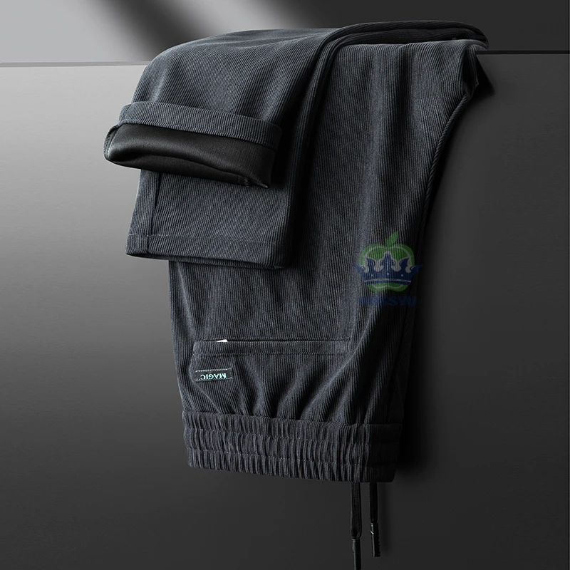 Brand Clothing Autumn Winter Classic Corduroy Casual Pants Men Elastic Waist Business Zipper Jogging Work Grey Trousers Male 4XL - Image 2