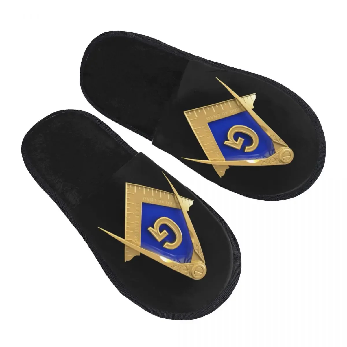 Gold Square Compass Masonic Freemason Cozy Scuff With Memory Foam Slippers Women Freemasonry Mason Bedroom House Shoes