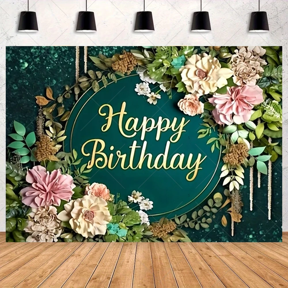 Grüner Hintergrund zum Thema „Happy Birthday“, grüne und goldene Luftballons, Blumen und Partygeschenke, Dekor, Hintergrund, Fotografie-Zubehör, Banner – Detail 8