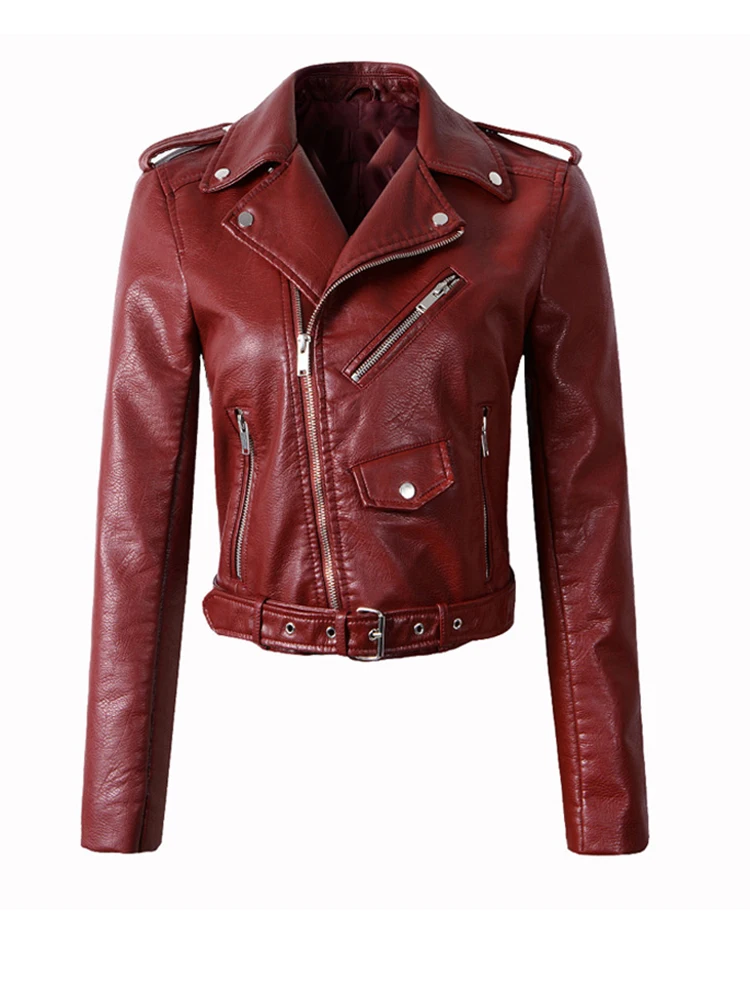 Fitaylor Women Faux PU Leather Jacket Casual Lady Lapel Zipper Jacket Female Motorcycle Leather Coat