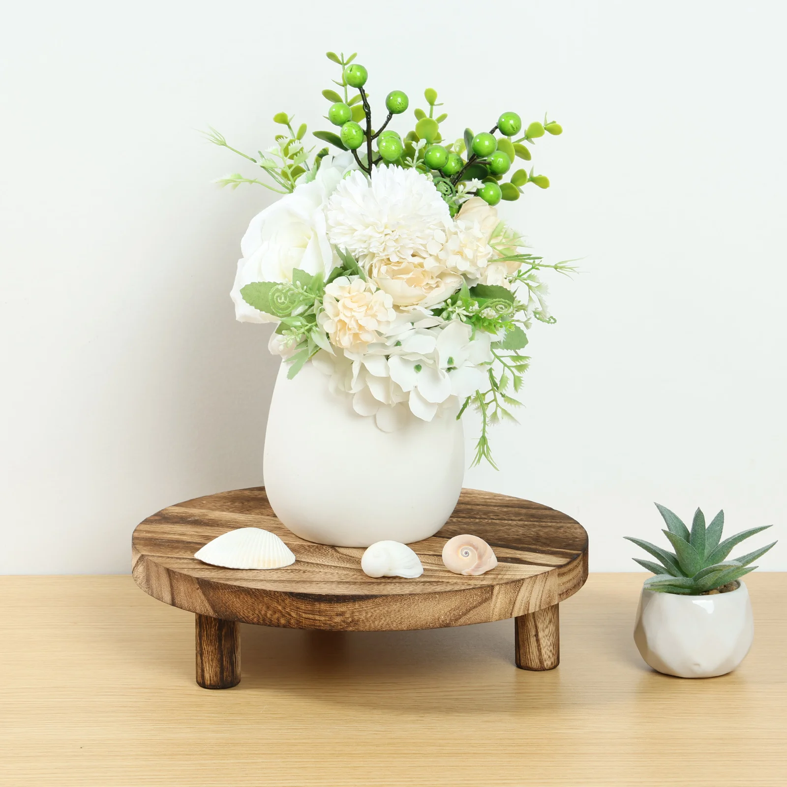 3Pcs Wooden Stool Display Stand 3 Sizes Wood Plant Stand Round Wood Riser with Removable Feet Holds up to 50lbs Wood Plant Riser