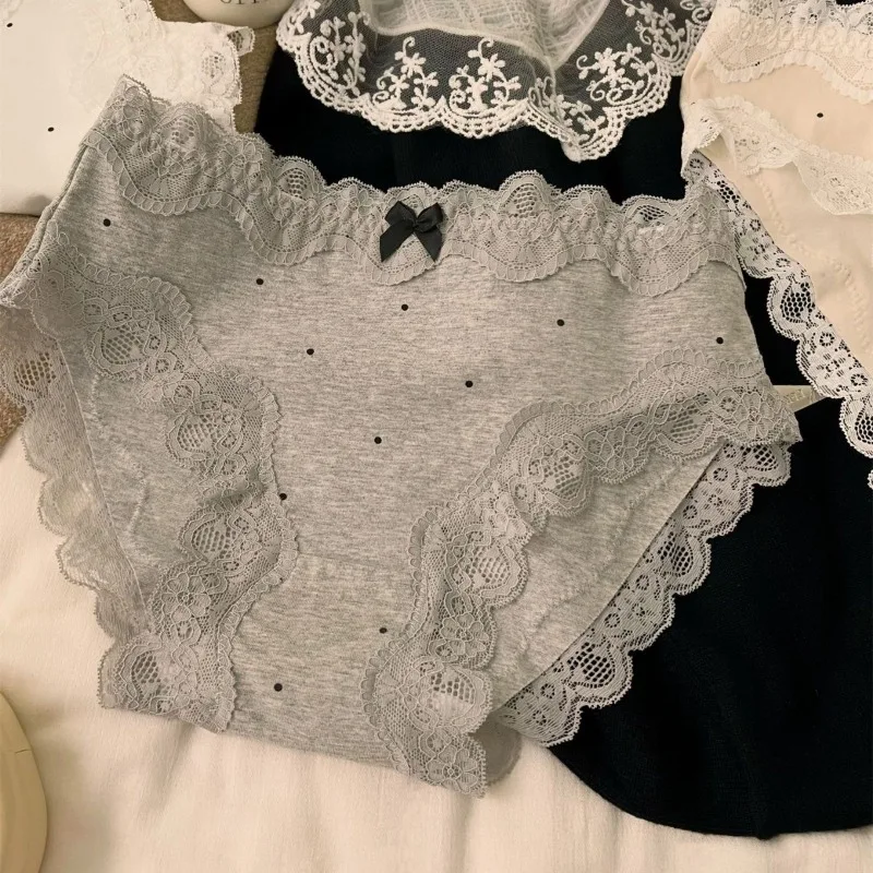 Bragas de lunares de encaje para mujer, ropa interior Sexy de cintura media, ropa interior de algodón puro, bragas suaves transpirables para mujer, bragas íntimas
