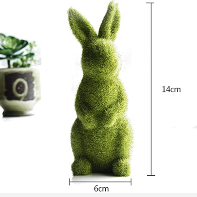 ABKO-Easter Furry Flocking  Simulation  Green Resin Ornaments  Garden Courtyard Grass Outdoor Table Decor