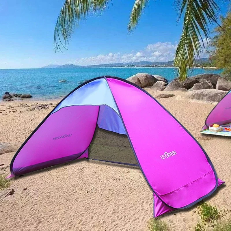 2Second Quick Open Fully Automatic Beach Tent UV Protection Sunshade Pop Up Waterproof Silver Coated Portable changing clothes