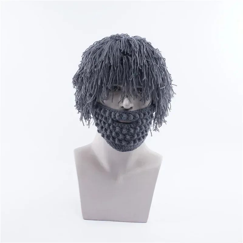 2025 Four Seasons Men's Halloween Party Fun Hat Bicycle Mask Warm Hat Handmade Wig Beard Hat