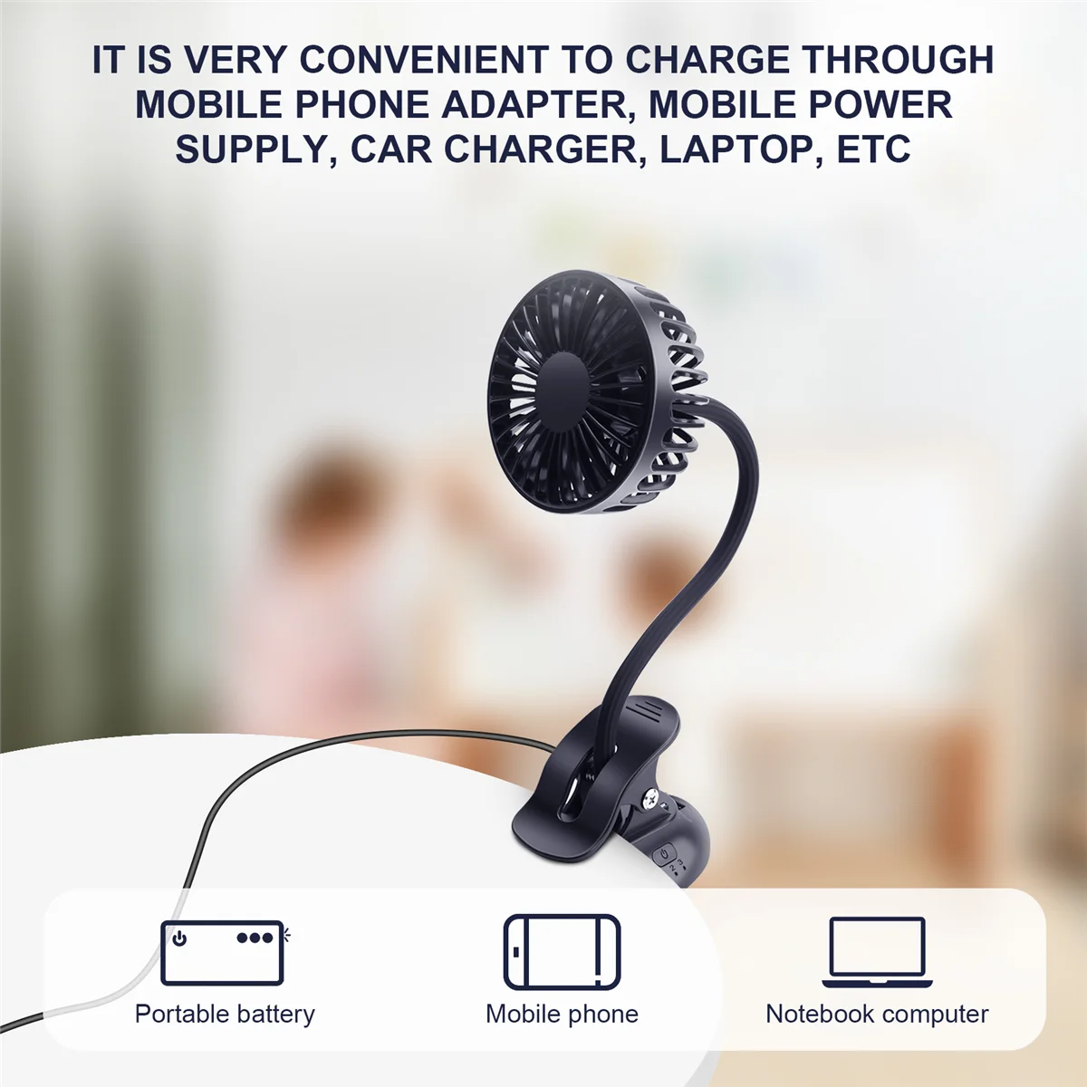 Портативный мини-вентилятор для коляски с зажимом, 3 скорости настройки, гибкий гибкий USB-аккумулятор, тихий настольный вентилятор для дома, Of
