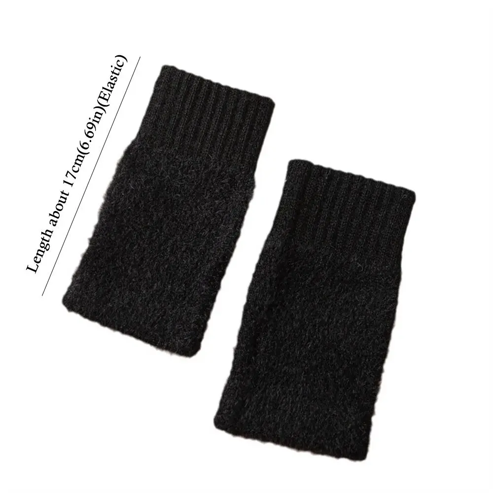 قفازات نصف إصبع محبوكة من القطيفة ، أحادية اللون ، ناعمة ، بدون أصابع ، دافئة ، كتابة مكتبية ، طالبة ، بنات ، موضة