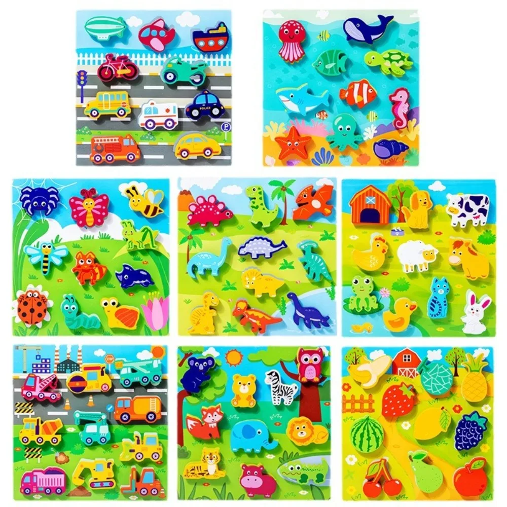 3D Puzzles Children Cognitive Puzzle Toy Jigsaw Cartoon Animals Matching Puzzle Game Shape Wooden Montessori Wooden Puzzle Toy