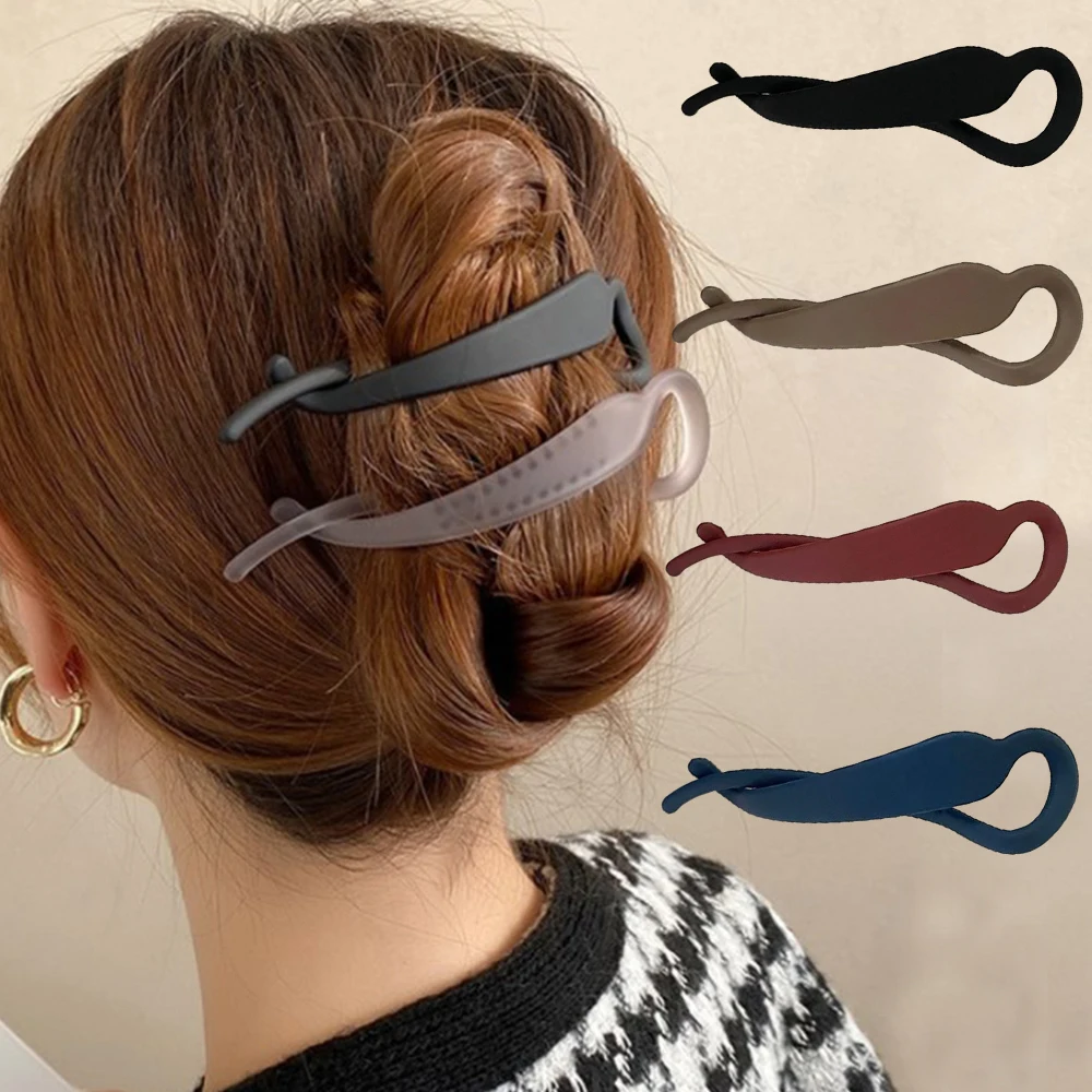 Temperament Solid Color Banana Hair Clip For Women Girl Back Head Hairpin Bun Head Twist Hairpin Ponytail Holder Hair Claws Grip