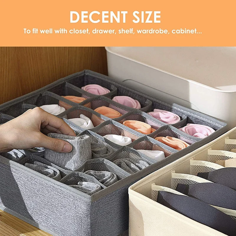 4 Pack Sock Underwear Organizer Dividers,Drawer Organizers Fabric Foldable Cabinet Closet Organizers And Storage Boxes