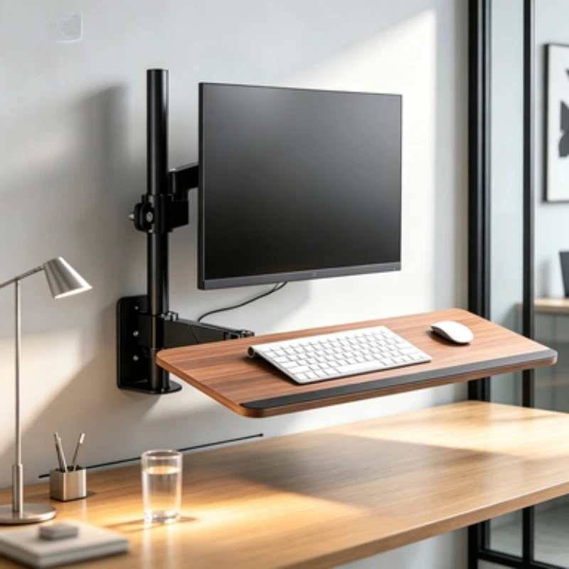 Wall‑Mount Monitor Arm Bracket Height‑Adjustable Rotatable Display Save Space Keyboard Tray Office Workstation Hardware Fitting