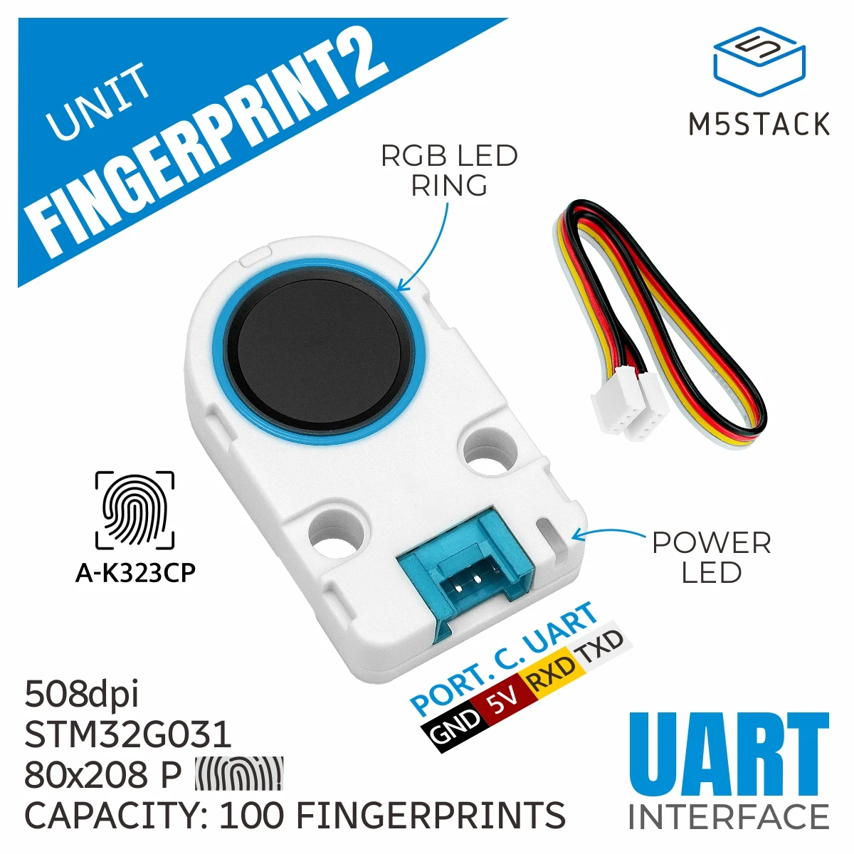 

M5Stack Official Fingerprint 2 Unit (A-K323CP)