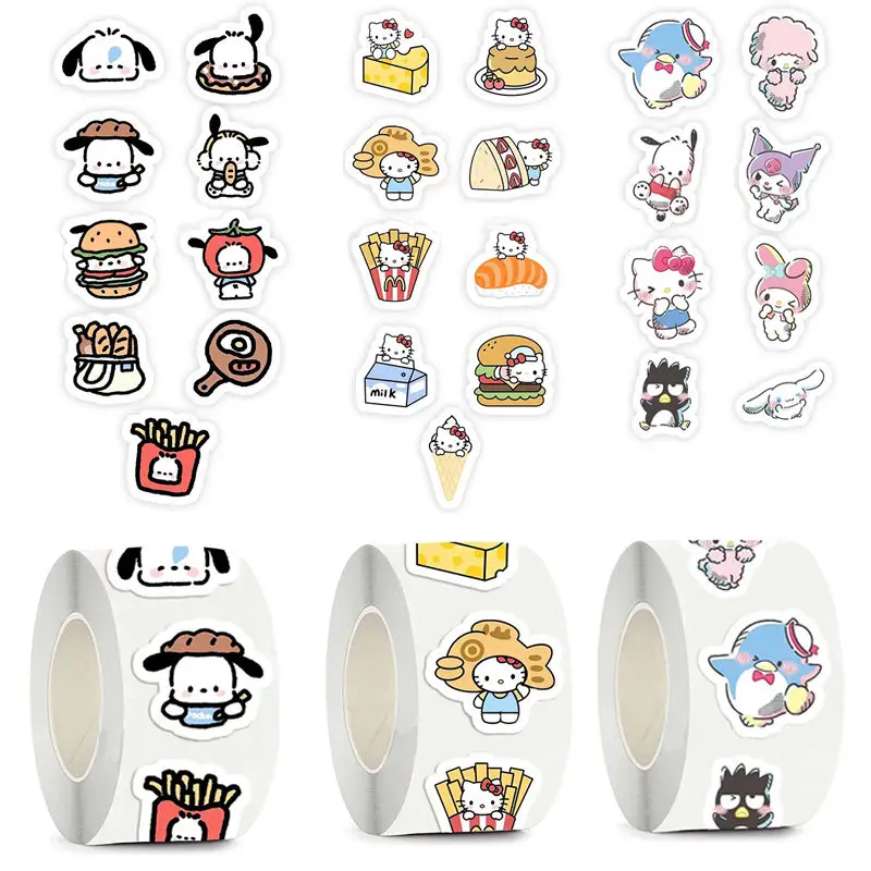 Sanrio Gourmet Series Roll Stickers Cute Cartoon Pacha Dog Melody Dessert Handbook Goo Card Decoration Toy Gift