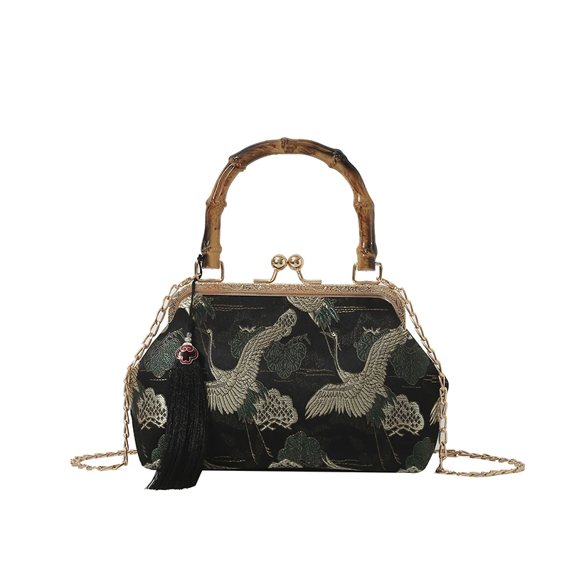 

Handbags ladies handbag from china ladies handbags women bags. Personalized bamboo portable retro Chinese chain tassel lady bag.