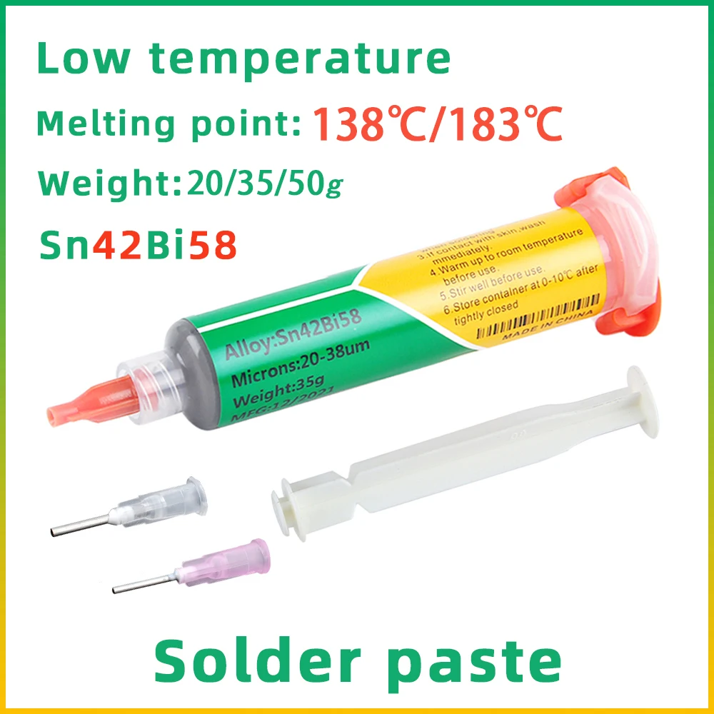 

Low Temperature Lead-Free Syringe 138 ℃ and 183 ℃ Melting Point Flux Solder Paste Mobile Phone PCB BGA CPU LED Maintenance Tool