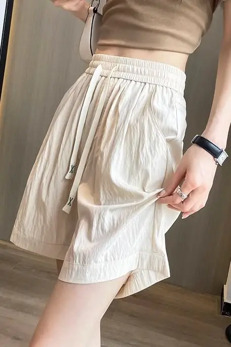 

MoJin Ice Silk Свободные утягивающие пятиминутные брюки с высокой талией