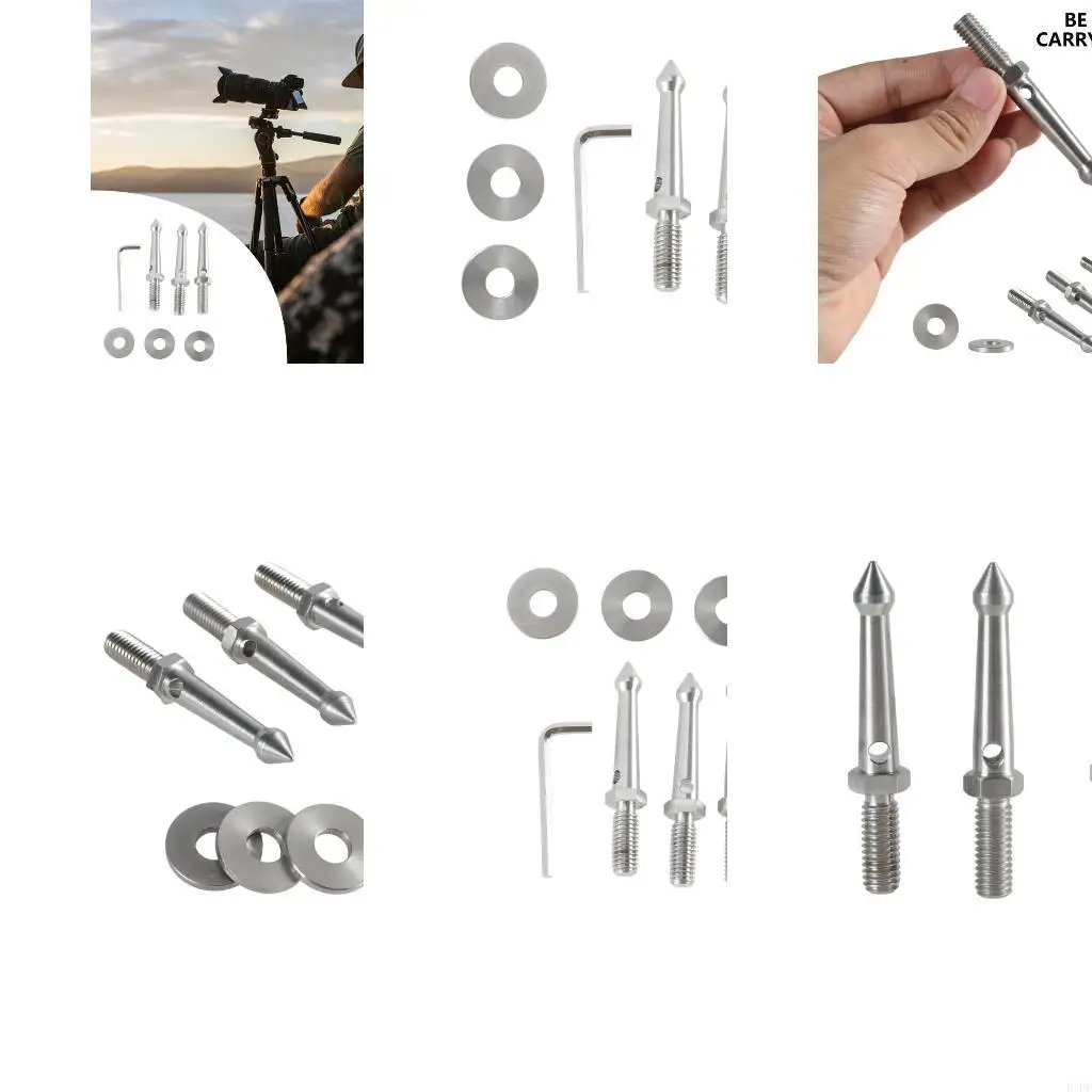 E1PF Set of 3pcs Camera Tripod Metal Spikes 3/8inch Thread Stainless Steel Foot Nails