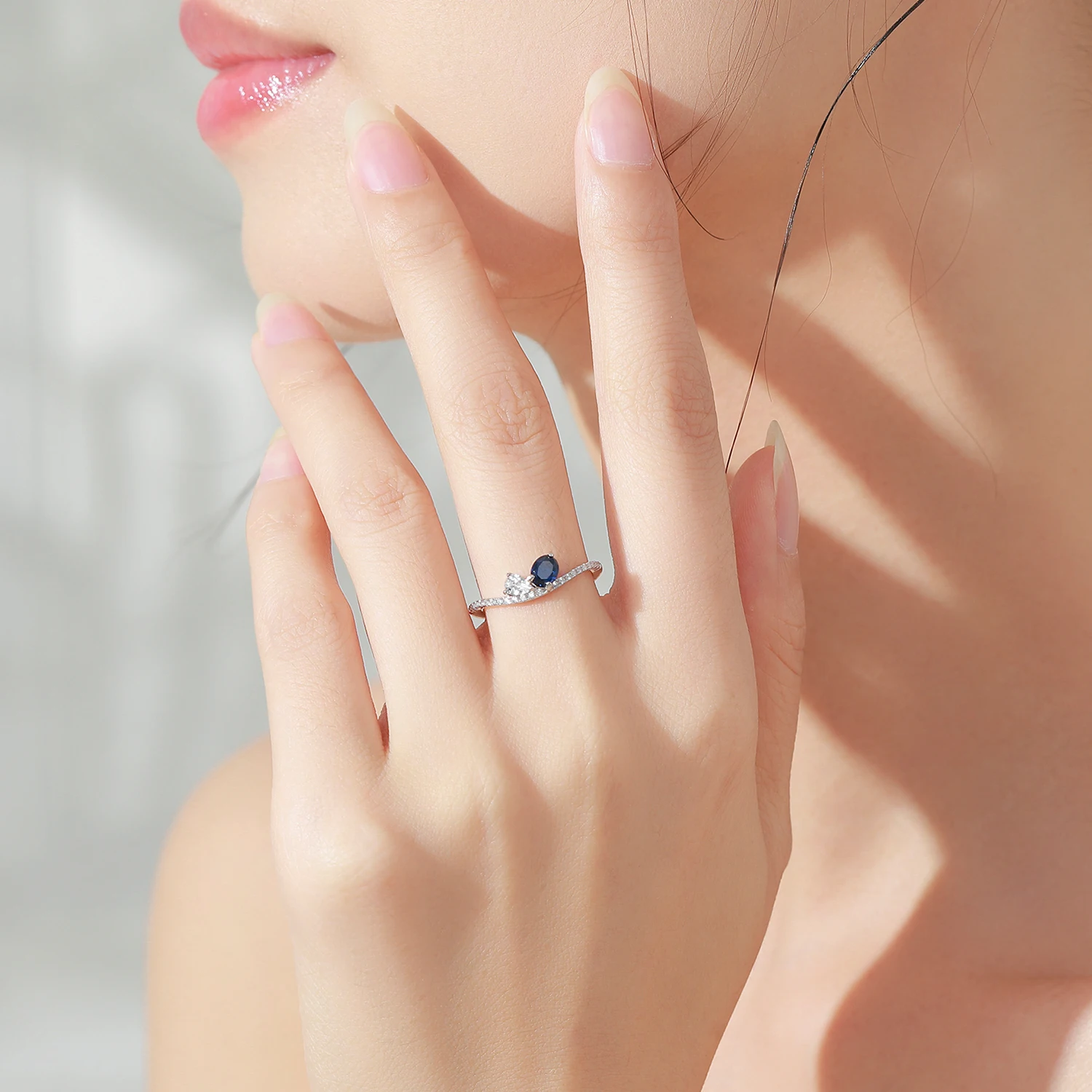 Ailmay 925 Sterling Silver Sparkling Blue White Finger Ring For Women Girls Party Fashion Stackable Fine Jewelry 2