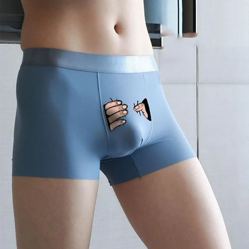 Men Underpants Funny Men\'s Boxershorts Briefs Cartoon Hand Print Underwear Summer Ice silk Breathable Sexy Male Panties Gifts