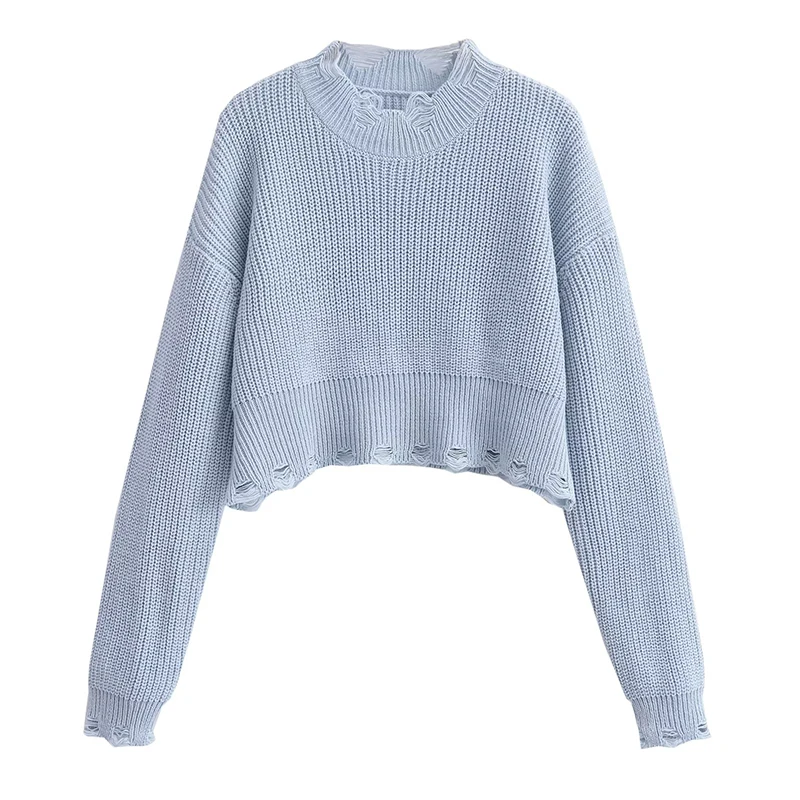 YENKYE  New Autumn Women Vintage Lazy Hole Crop Knit Sweater Oversize Pullover Chic Top