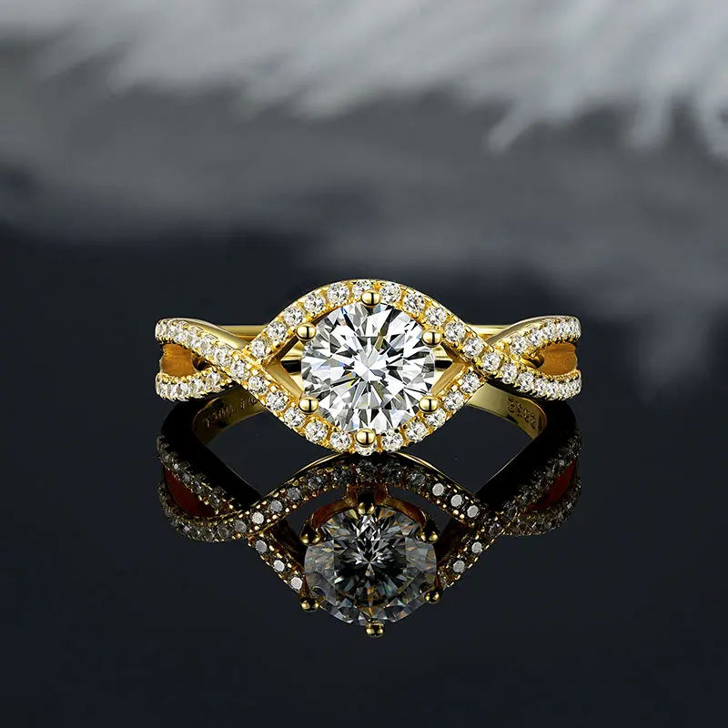 

Винтажное кольцо IOGOU с муассанитом 6,5 мм 1,0 карата D VVS1 для женщин, серебро 925 пробы, с витым ободком, обручальное/свадебное кольцо, браслет на палец