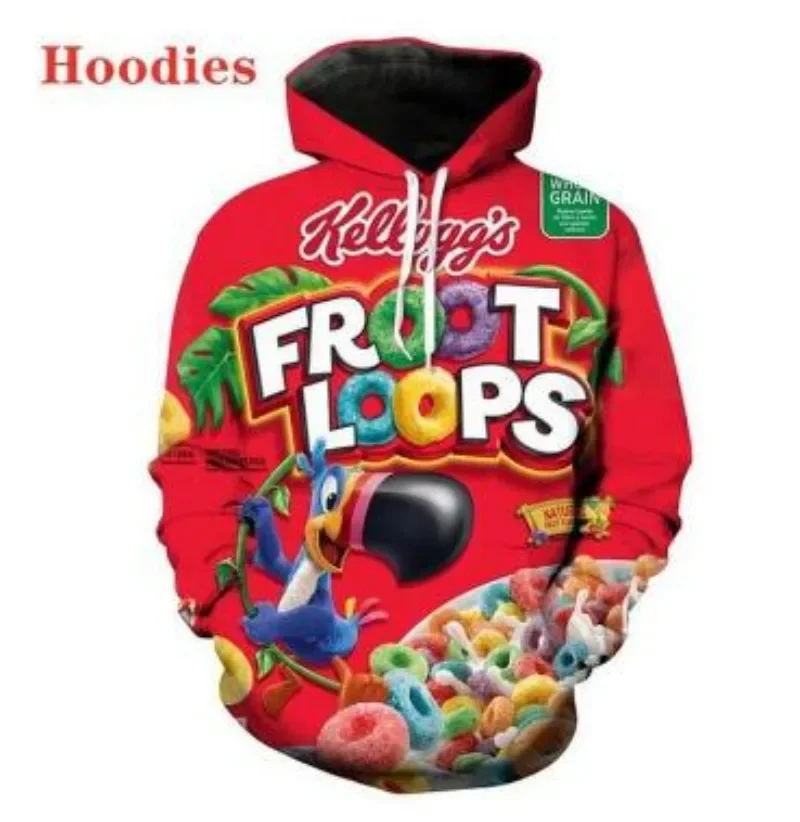 Chándal con estampado 3D de Froot Loops para hombre y mujer, de cuello redondo Sudadera con capucha, pantalones y sudaderas con capucha, TZ08