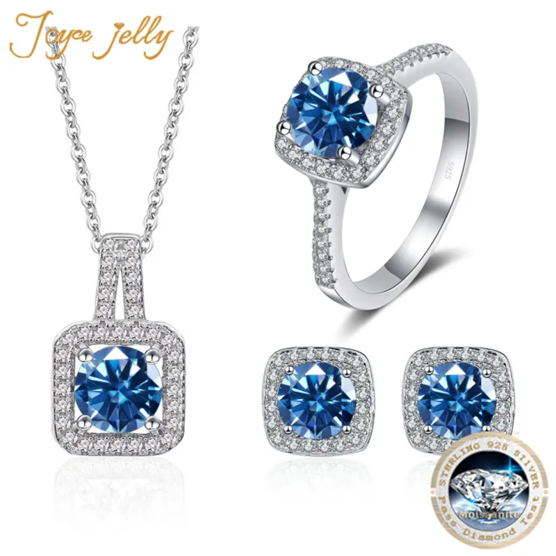 JoyceJelly Real Moissanite Jewelry Sets With Certificate 1 CT Blue Pink Color Moissanites Pass Dismond Test Jewerly Dating Gift