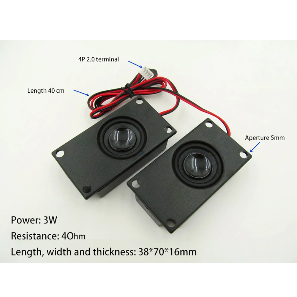 4Ohm 3W 4070 speaker 38*70*16mm 4pin 2.0 terminal Passive box speaker for computer monitor advertising all-in-one machine 1pair