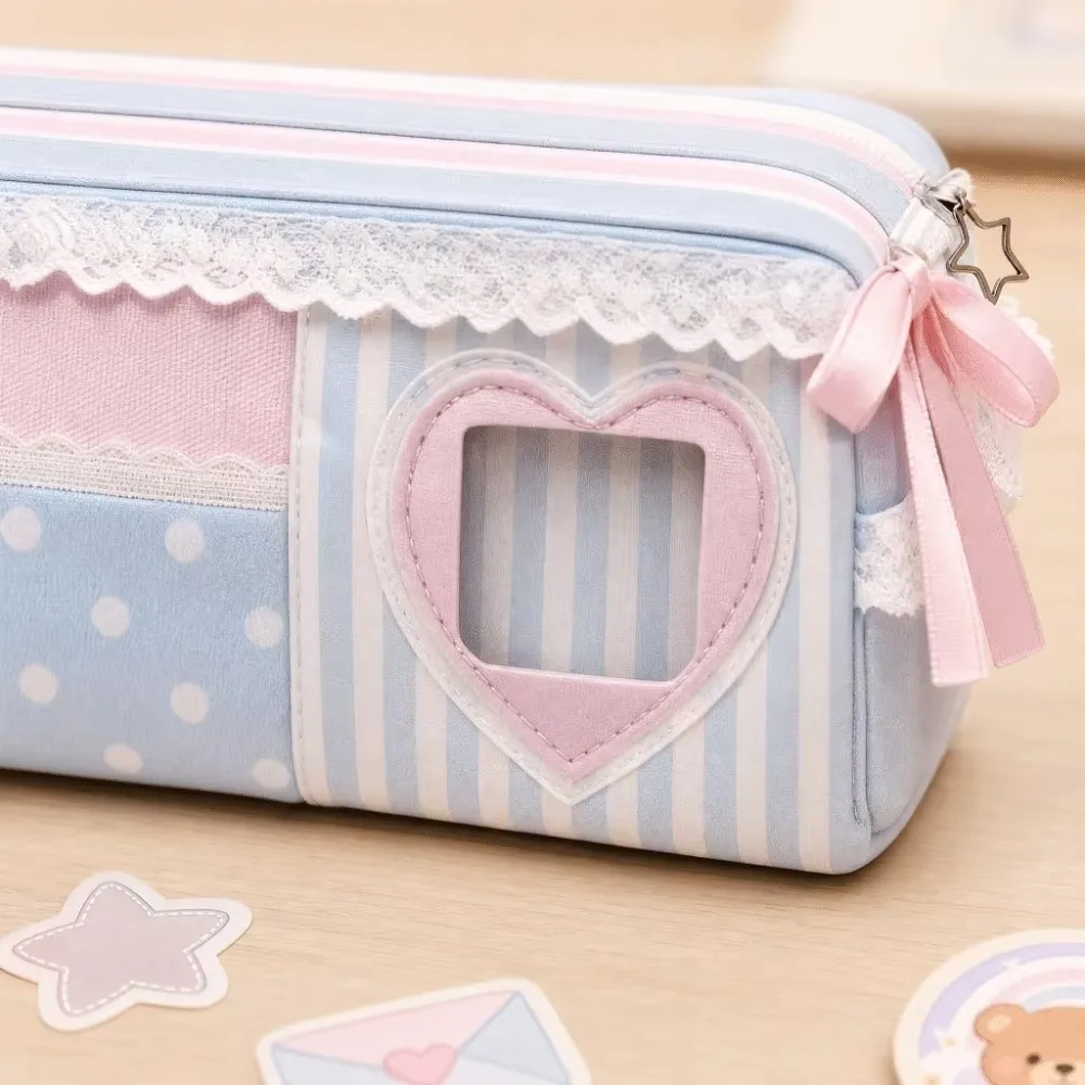Korean Style Polka Dot Design Lace Pencil Case Large Capacity Multi Function Pencil Pouch Cute Sweet Pen Bag Gift for Girl