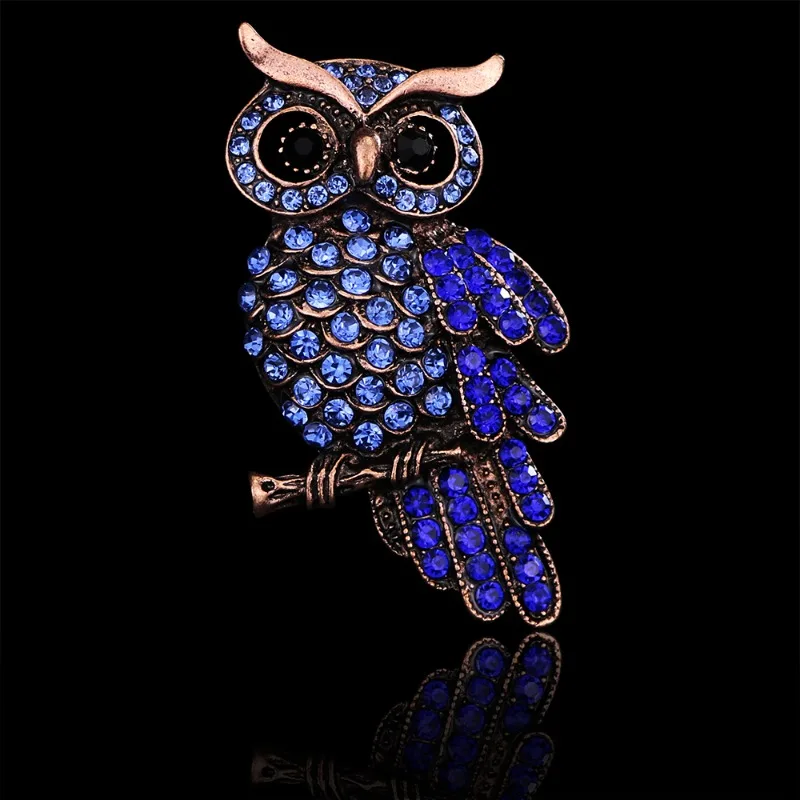 

Retro Blue Owl Brooch Fashion Cute Animal Pin Corsage Badge Coat Accessories Men Women Suit Neckline Rhinestone Jewelry Gifts137