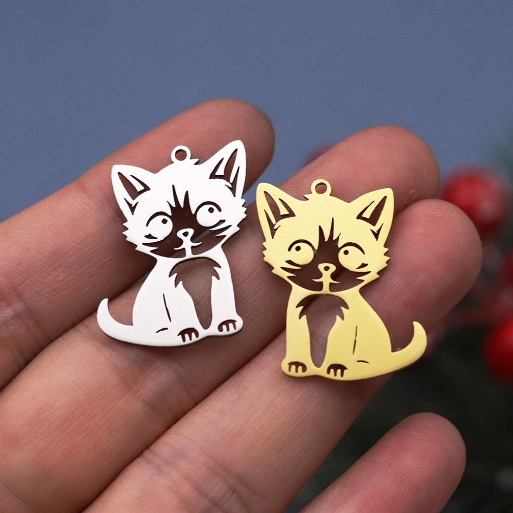 3pcs Fashion Cute Cartoon Sitting Cat Stainless Steel Pendant Charms for Jewelry Making Necklace Earrings diy Accessories