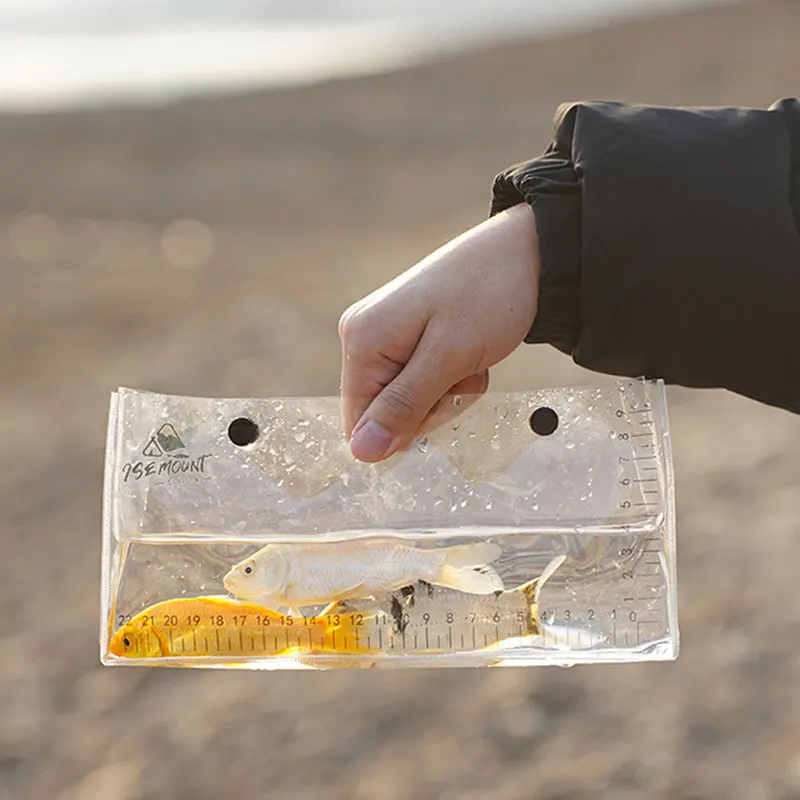 Live Fish Observation Bag with Built-in Fish Measuring Ruler Clear PVC Fish Bag Convenient Snap Design Foldable Storage Bag