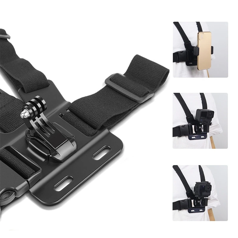 Cameras Chest Harness Set Length Adjustable Breathable Elastic 5 in 1 Smartphone Chest Mount for Sports