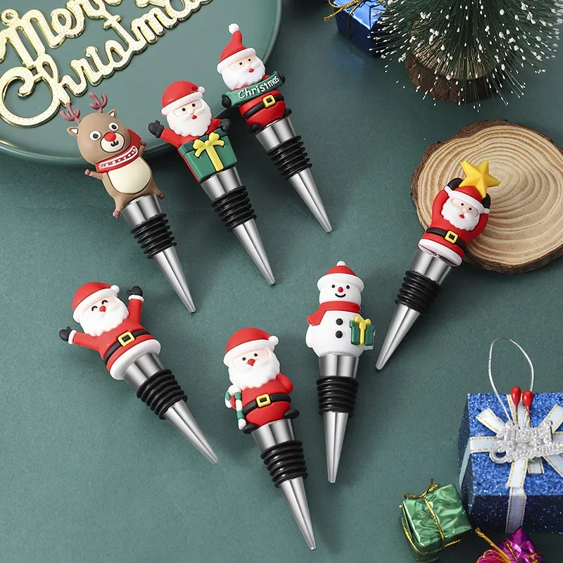 

1pc Elk Merry Christmas Bottle Stopper Santa Claus Wine Bottle Decor Expanding Beverage Bottle Stopper Champagne Bottle Stopper