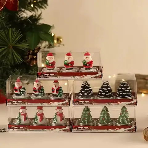 3pcs Christmas Candles Atmosphere Valentine's Day Santa Claus Snowman Xmas Tree Pine Cones Craft Gifts Party Table Decorations