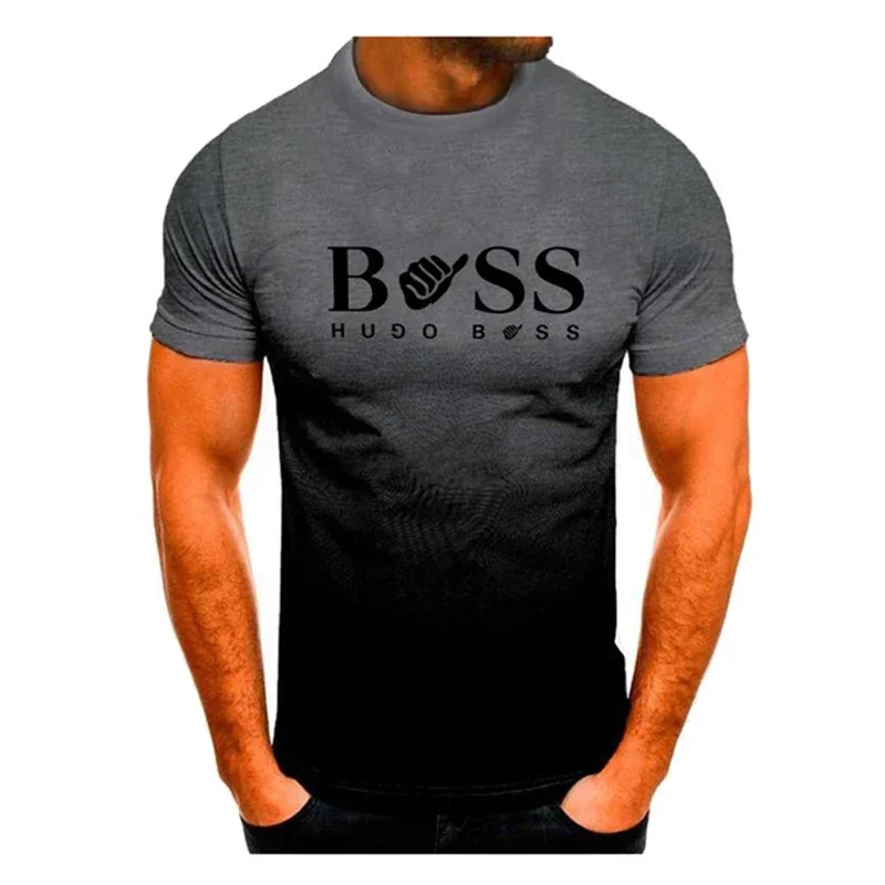 Kinder-T-Shirt Herrenbekleidung: Kurzarm-T-Shirt mit Farbverlauf-Druck, trendige Herrenmode, schnelltrocknendes Fitness-Oberteil, passende Familienoutfits. – Detail 10