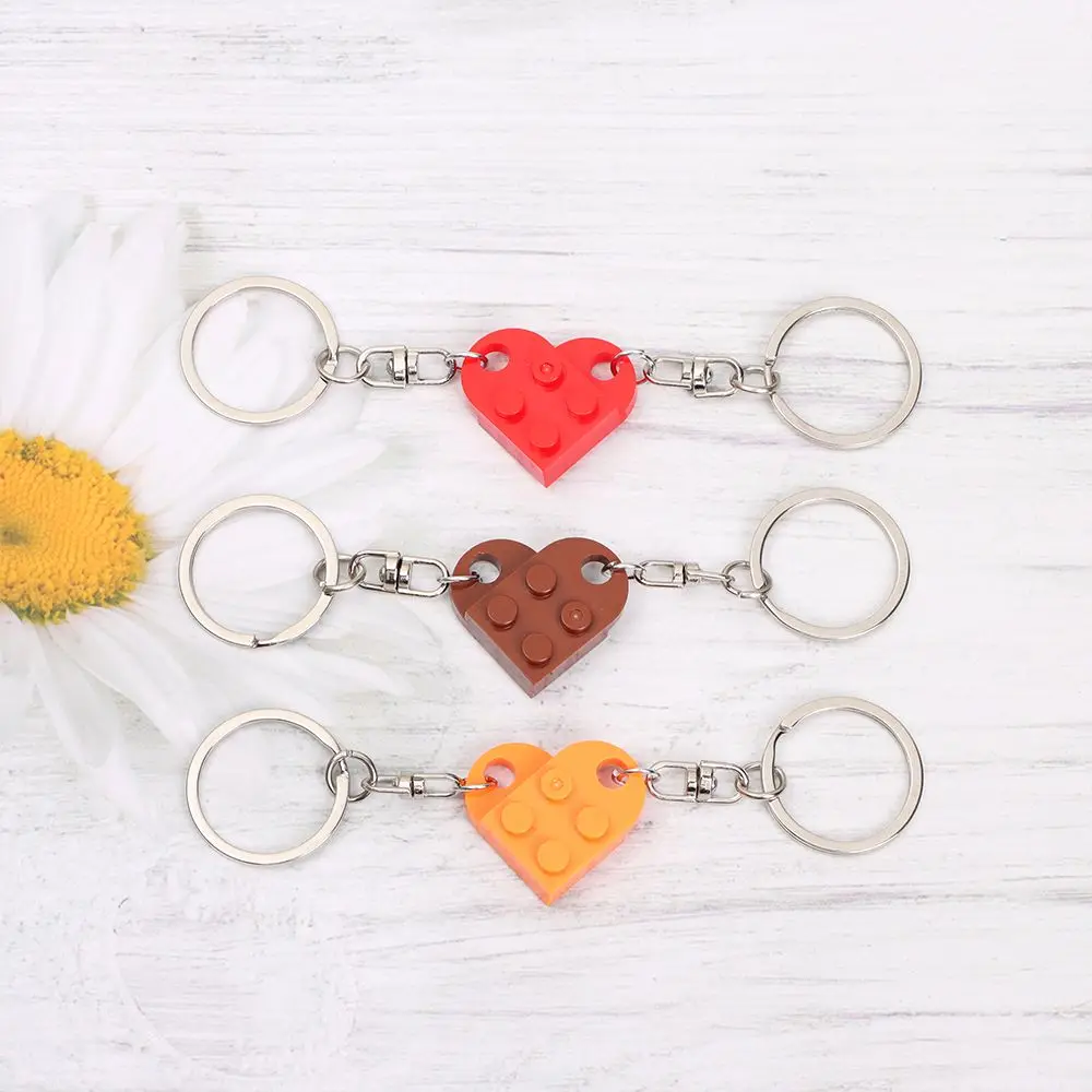 2PCS Jewelry Gifts Separable Cute Building Block Keychains Key Ring Key Buckle Heart Pendant