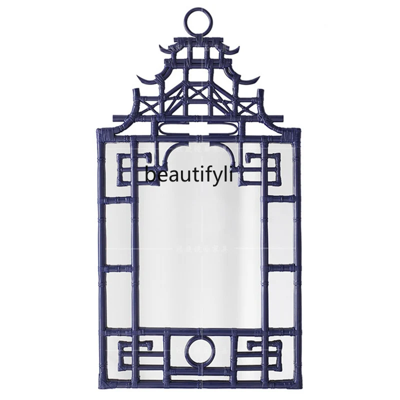 

European classical decorative mirror art carved wall mirror American restaurant background wall entrance mirror