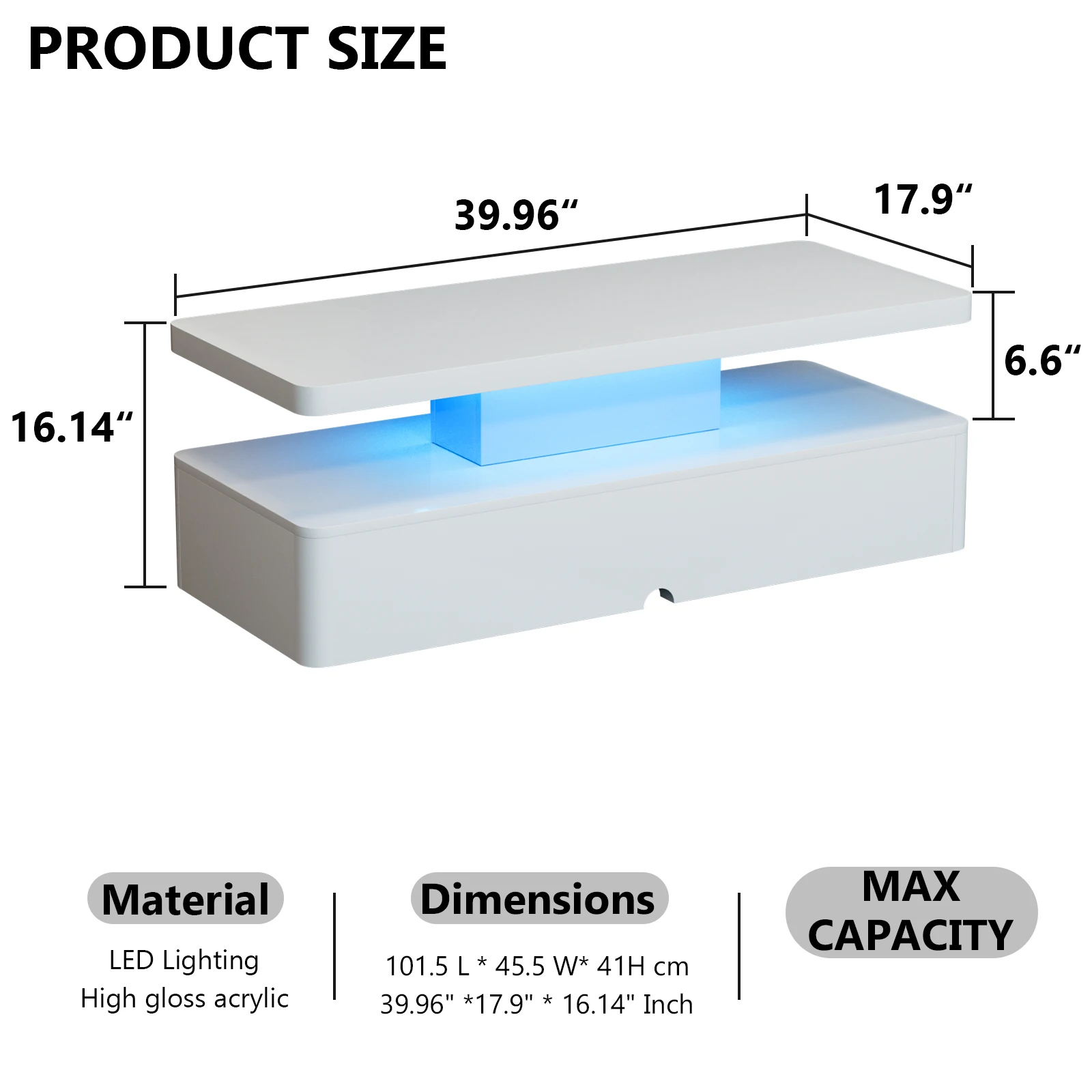 Modern Stylish Coffee Table with 16 Colors LED Lights, Double-Layer Design for Living Room, White