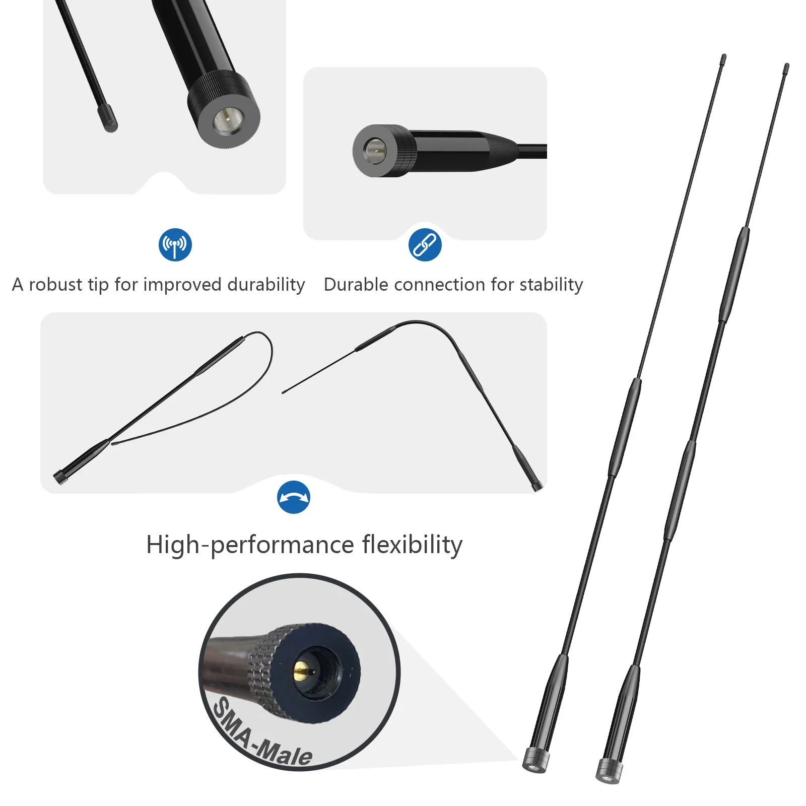 RH901S Soft Flexible Antenna Whip 144/430/900MHz SMA-Male Antenna Aerial Enhance For MD-UV390 Plus TH-UV98 UV8000D Accessories