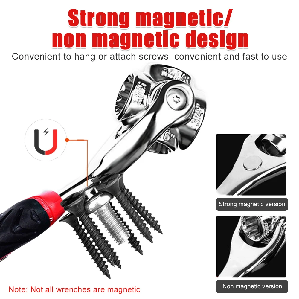 52 In 1 Universal Wrench 360 Degree Rotation Ratchet Spline Bolts Sleeve Magnet Spanner Automotive Hand Repair Tool 8-19mm