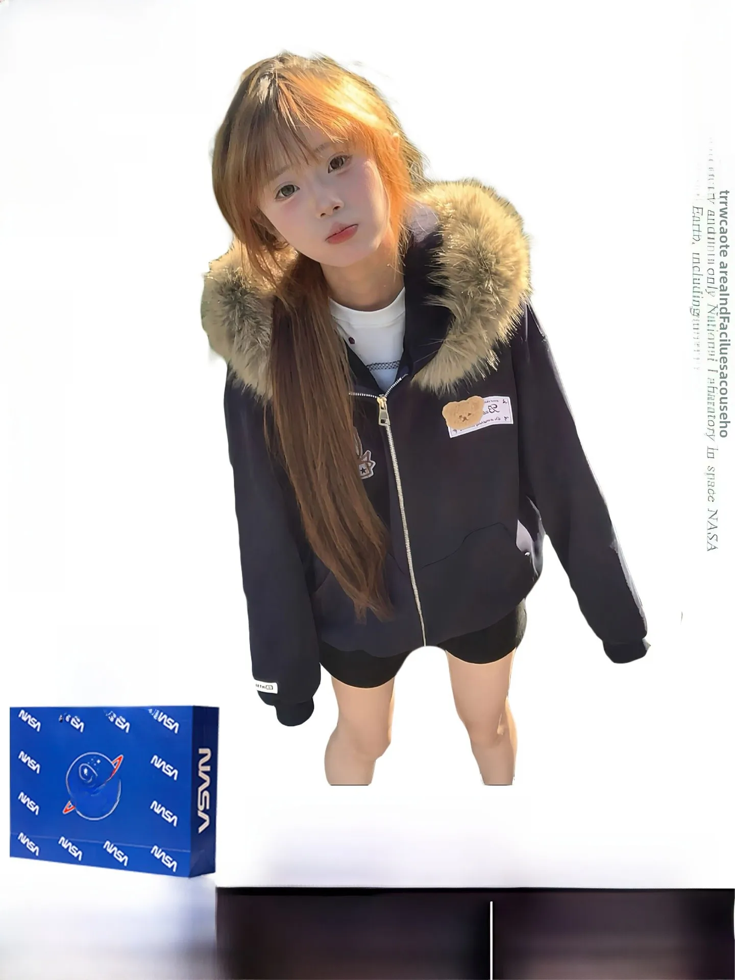 

Американский стиль: Женская толстовка на молнии с вышитыми медвежьими ушками, большим меховым воротником, на флисовой подкладке, утепленная, осень-зима