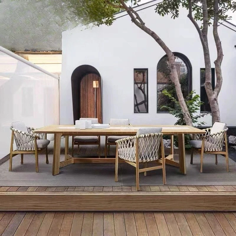 Outdoor villa courtyard table and chair terrace one table and six chairs combination outdoor balcony rattan chair furniture wate