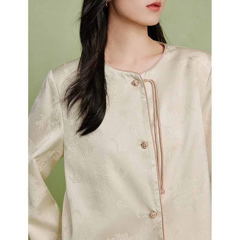 INMAN 2024 autumn winter Neo-Chinese Style Women's Coats Embossed jacquard shirts temperament Outerwear tops