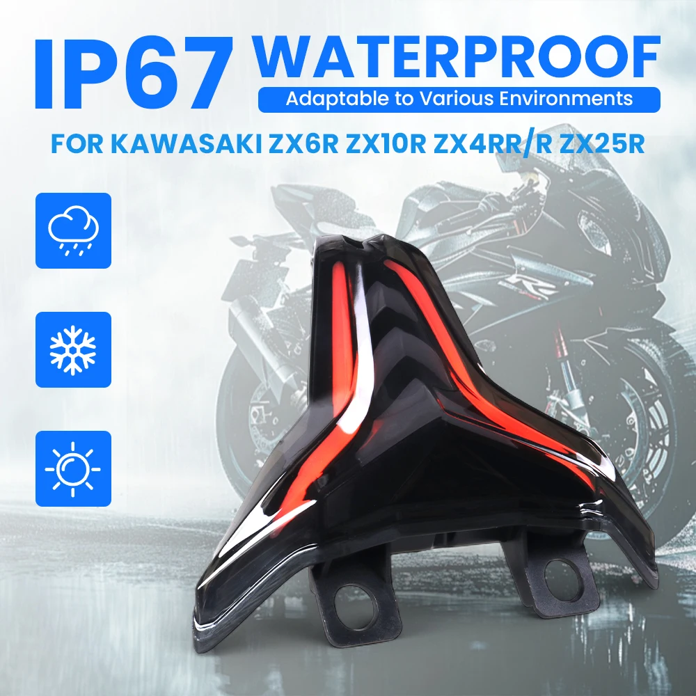 

New motorcycle LED short tail Bluetooth turn signal with seven color adjustable taillights For Kawasaki ZX6R/4R Ninja400 ZX10R